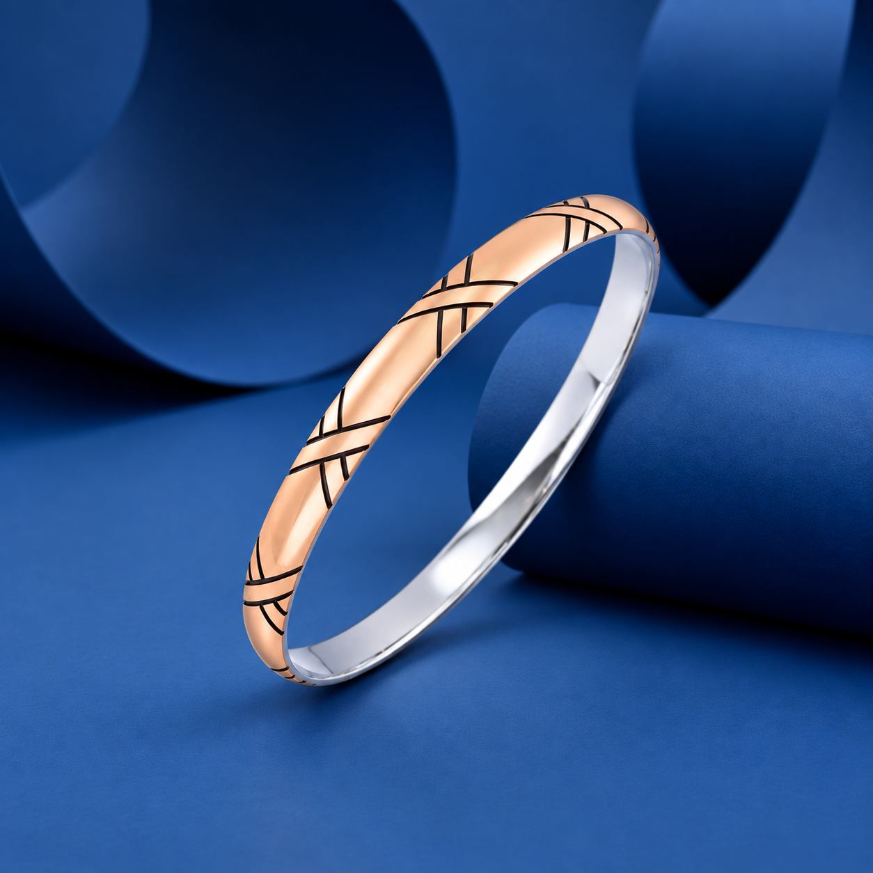 Rose Gold Crossline Kada – 925 Sterling Silver – OYA by Gemkara view 4
