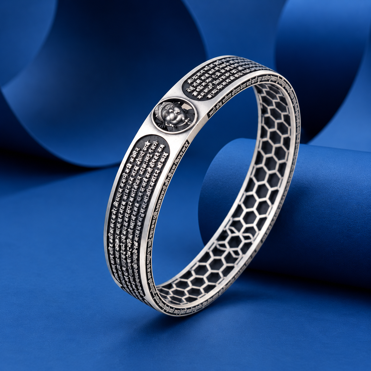 Oxidized Hanuman Mantra Kada – 925 Sterling Silver – OYA by Gemkara view 4