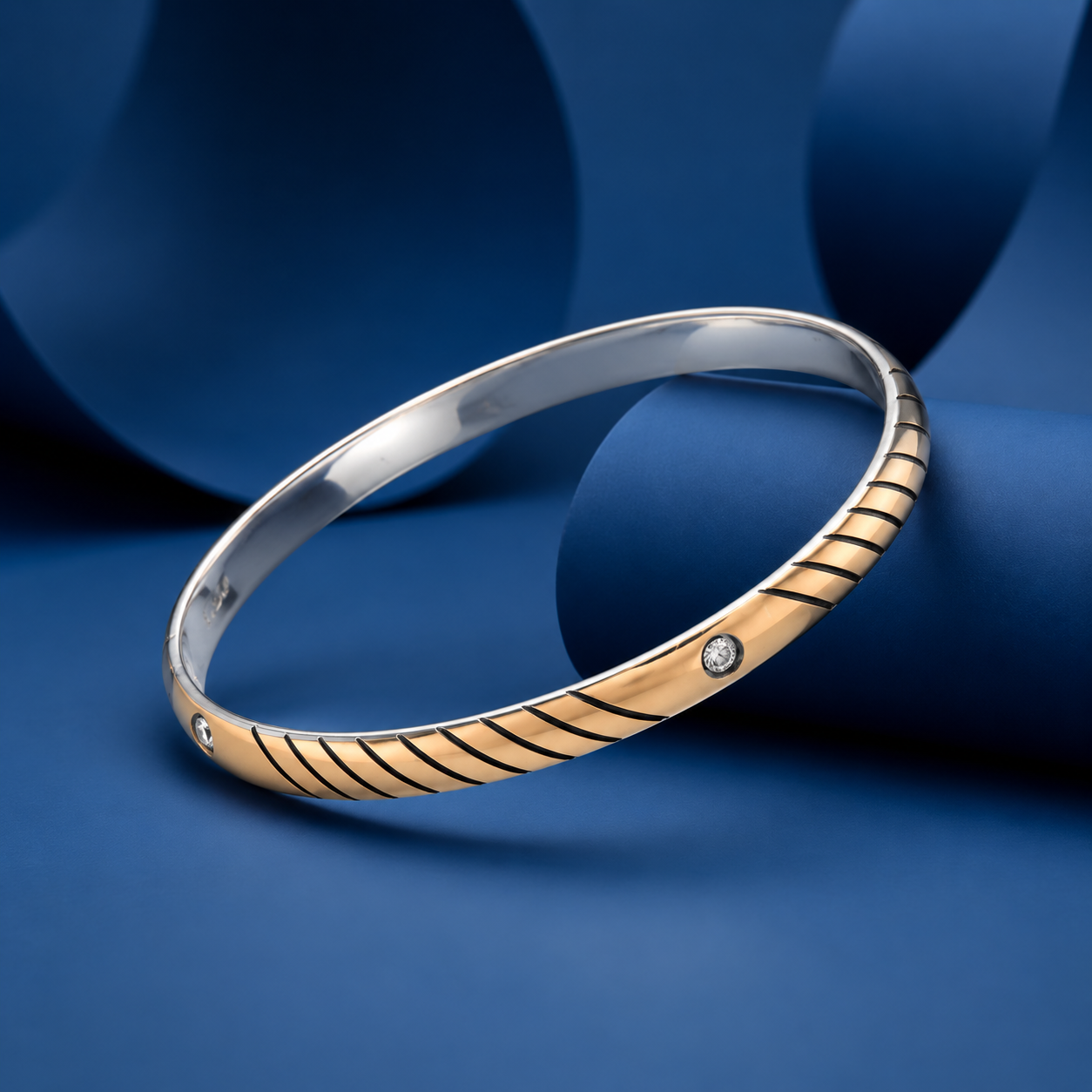 Rose Gold Striped Kada – 925 Sterling Silver – OYA by Gemkara view 3