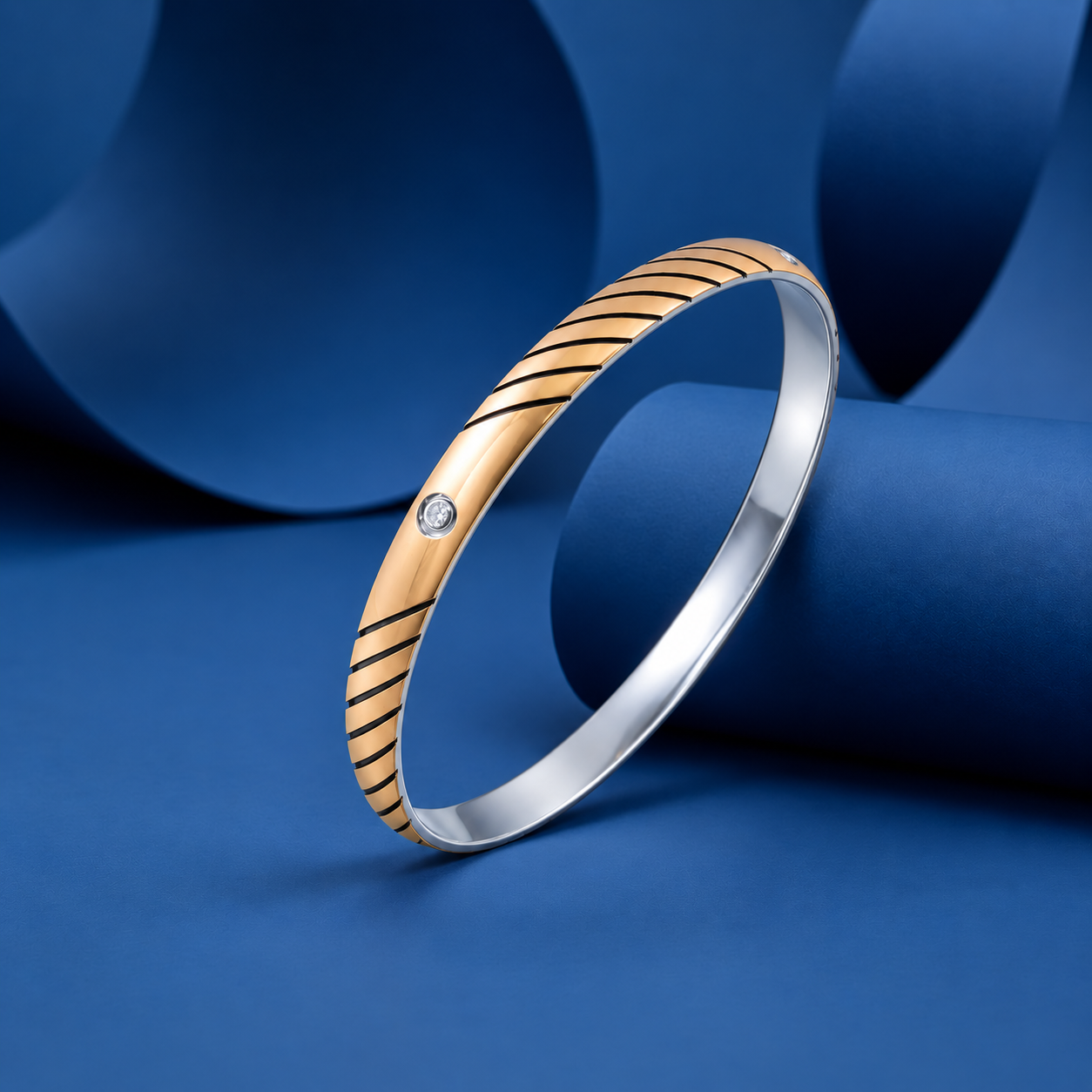 Rose Gold Striped Kada – 925 Sterling Silver – OYA by Gemkara view 4