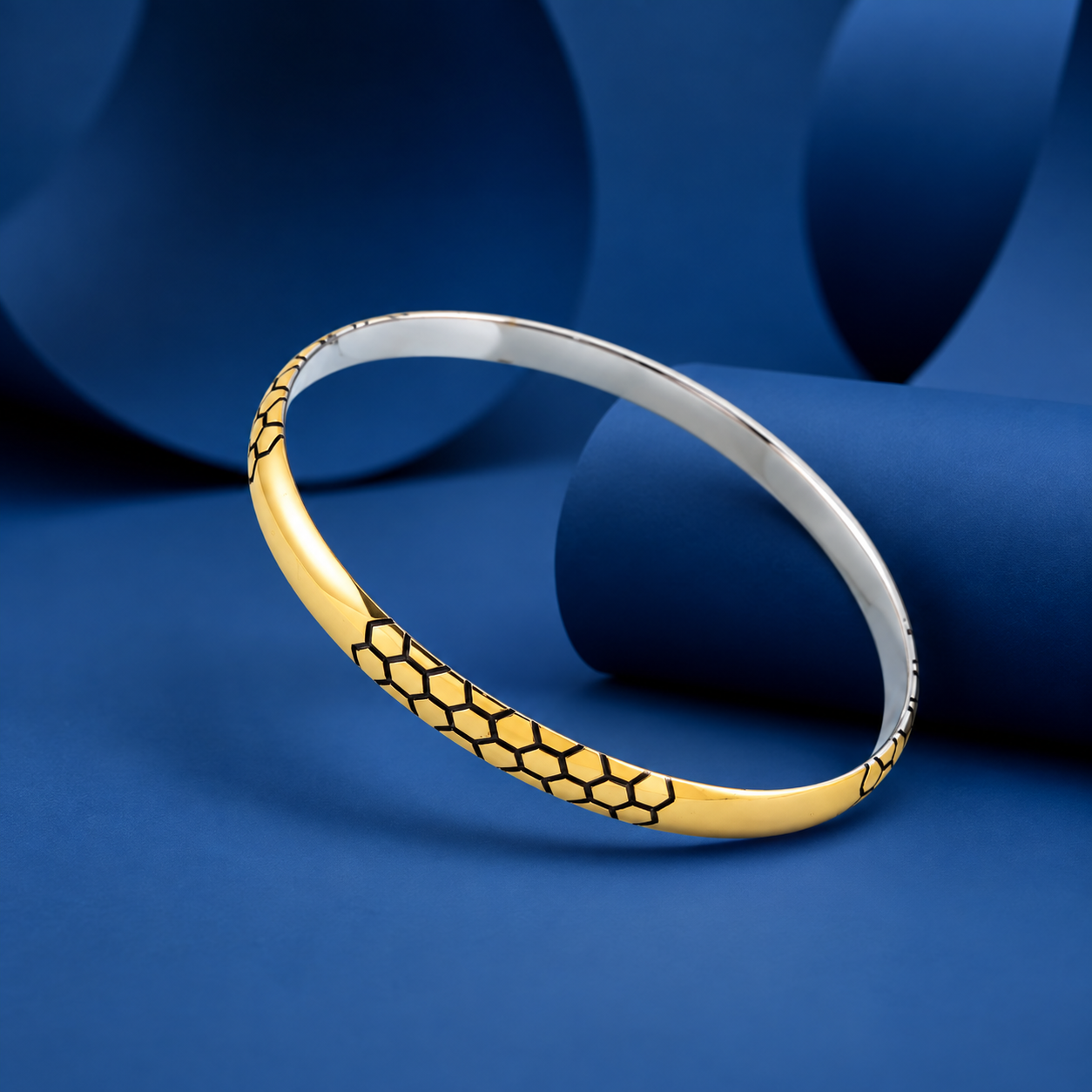 Gold Honeycomb Kada – 925 Sterling Silver – OYA by Gemkara view 3