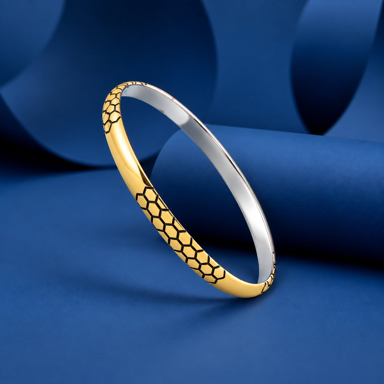 Gold Honeycomb Kada – 925 Sterling Silver – OYA by Gemkara view 4