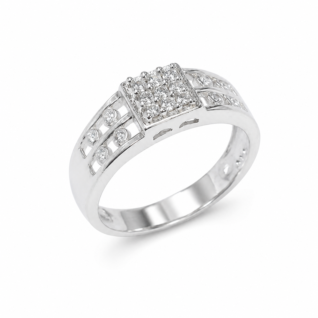 Men’s Silver CZ Cluster Ring – OYA by Gemkara view 1