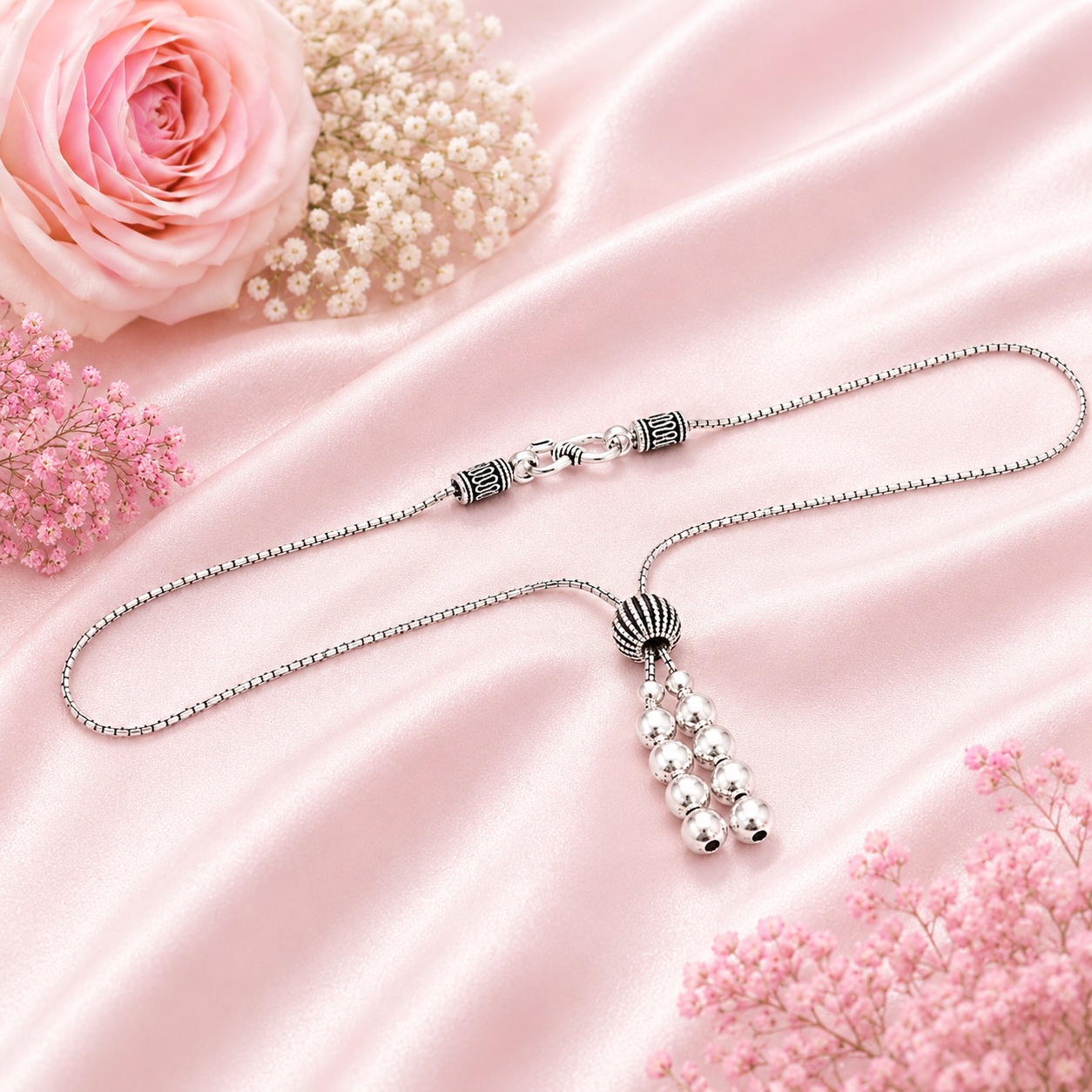 Ghungroo Tassel Necklace – 925 Sterling Silver – OYA by Gemkara view 3