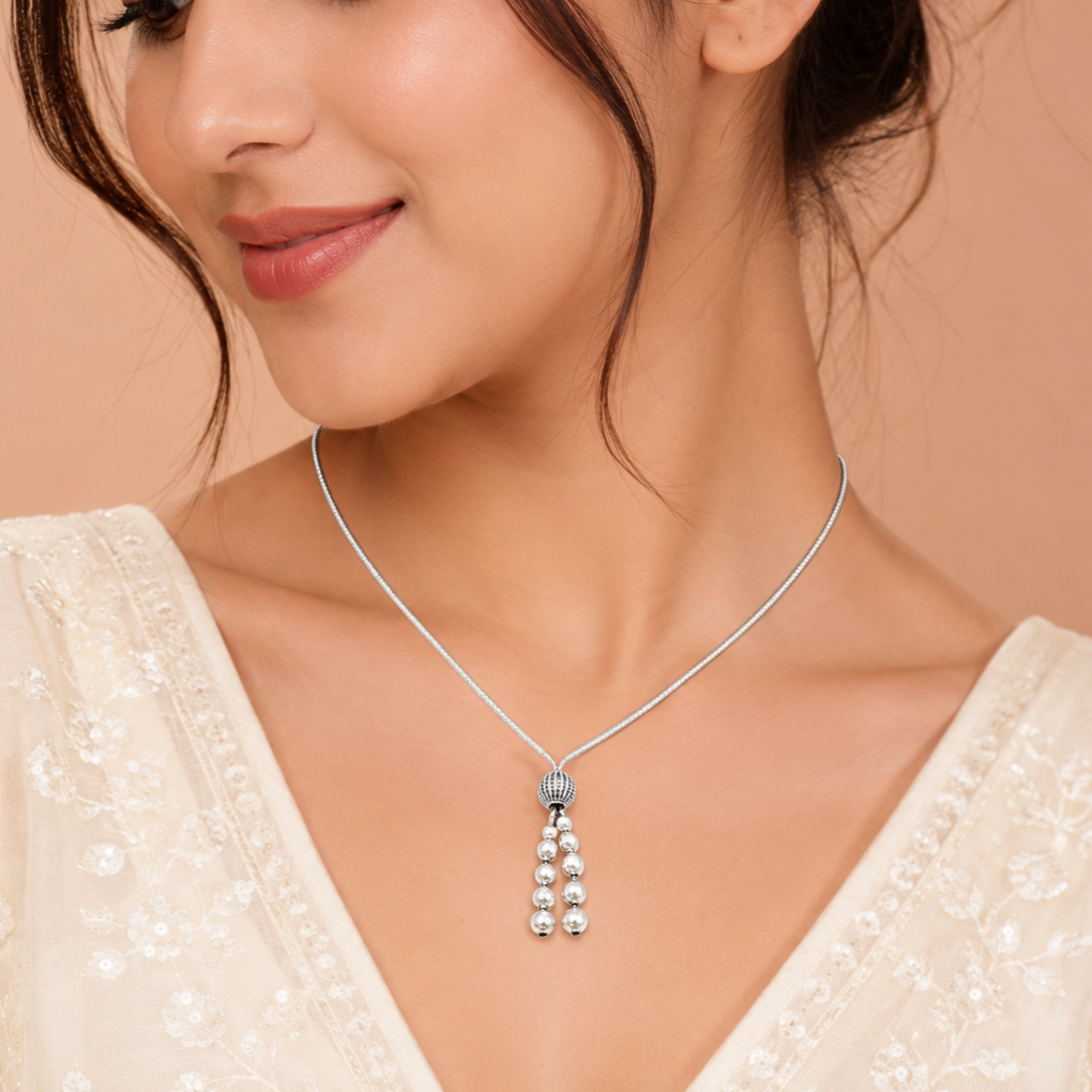 Ghungroo Tassel Necklace – 925 Sterling Silver – OYA by Gemkara view 4