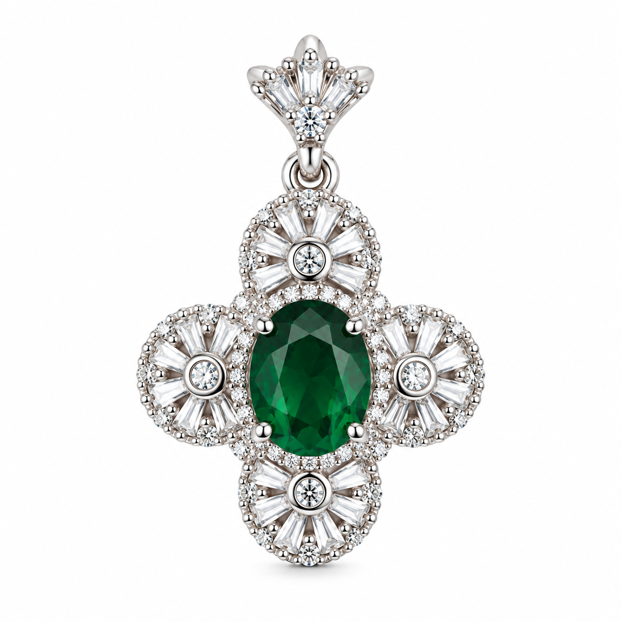Emerald Floral Pendant Without Chain – 925 Sterling Silver – OYA by Gemkara view 1