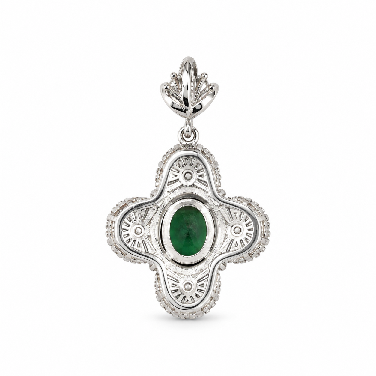 Emerald Floral Pendant Without Chain – 925 Sterling Silver – OYA by Gemkara view 3
