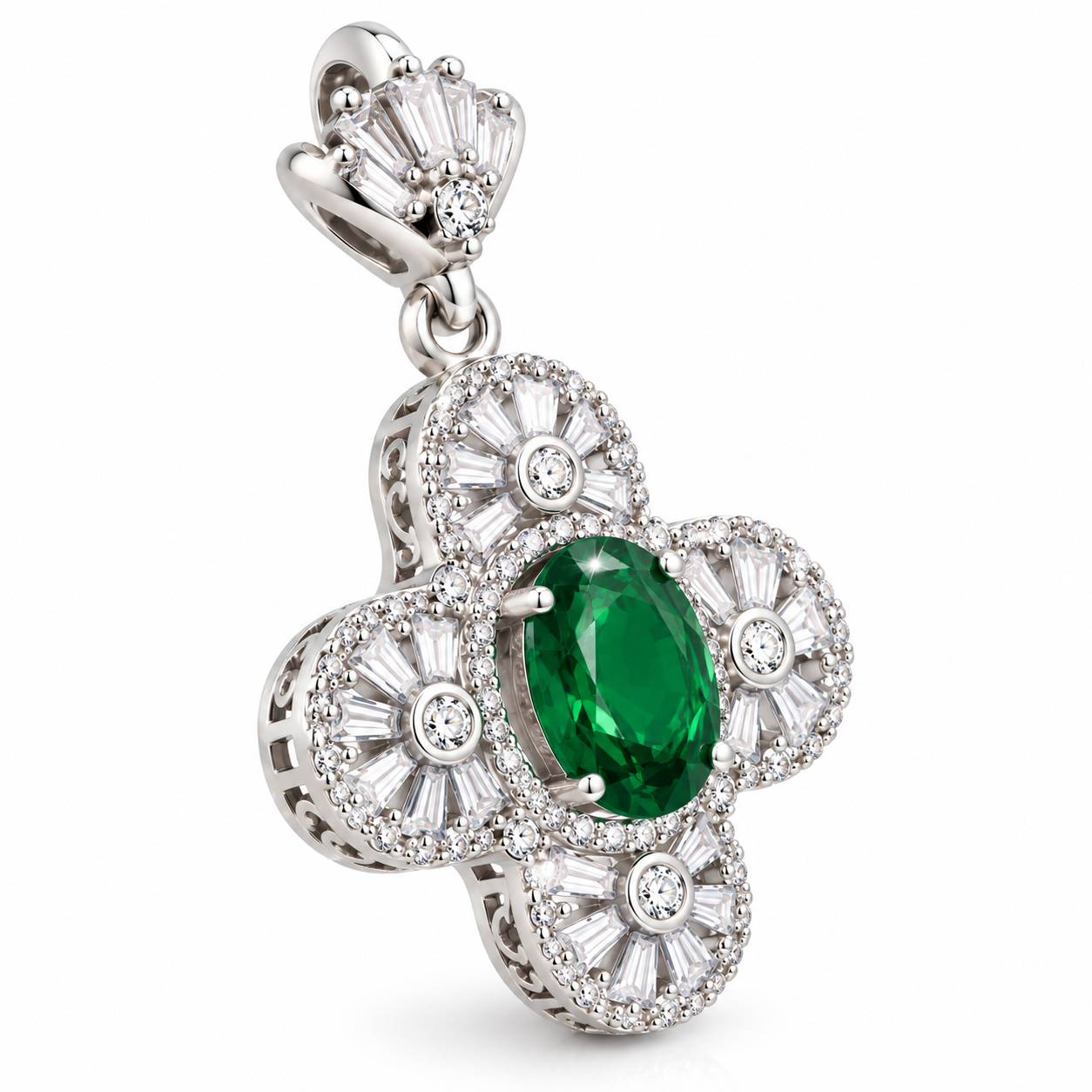 Emerald Floral Pendant Without Chain – 925 Sterling Silver – OYA by Gemkara view 4