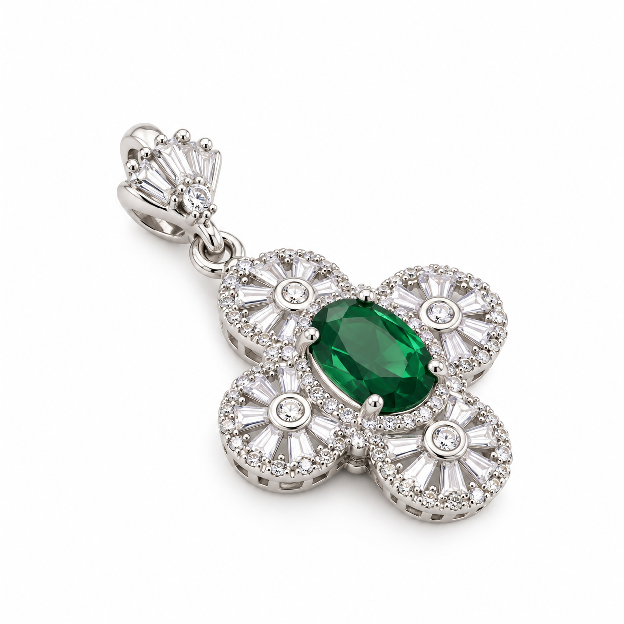 Emerald Floral Pendant Without Chain – 925 Sterling Silver – OYA by Gemkara view 5