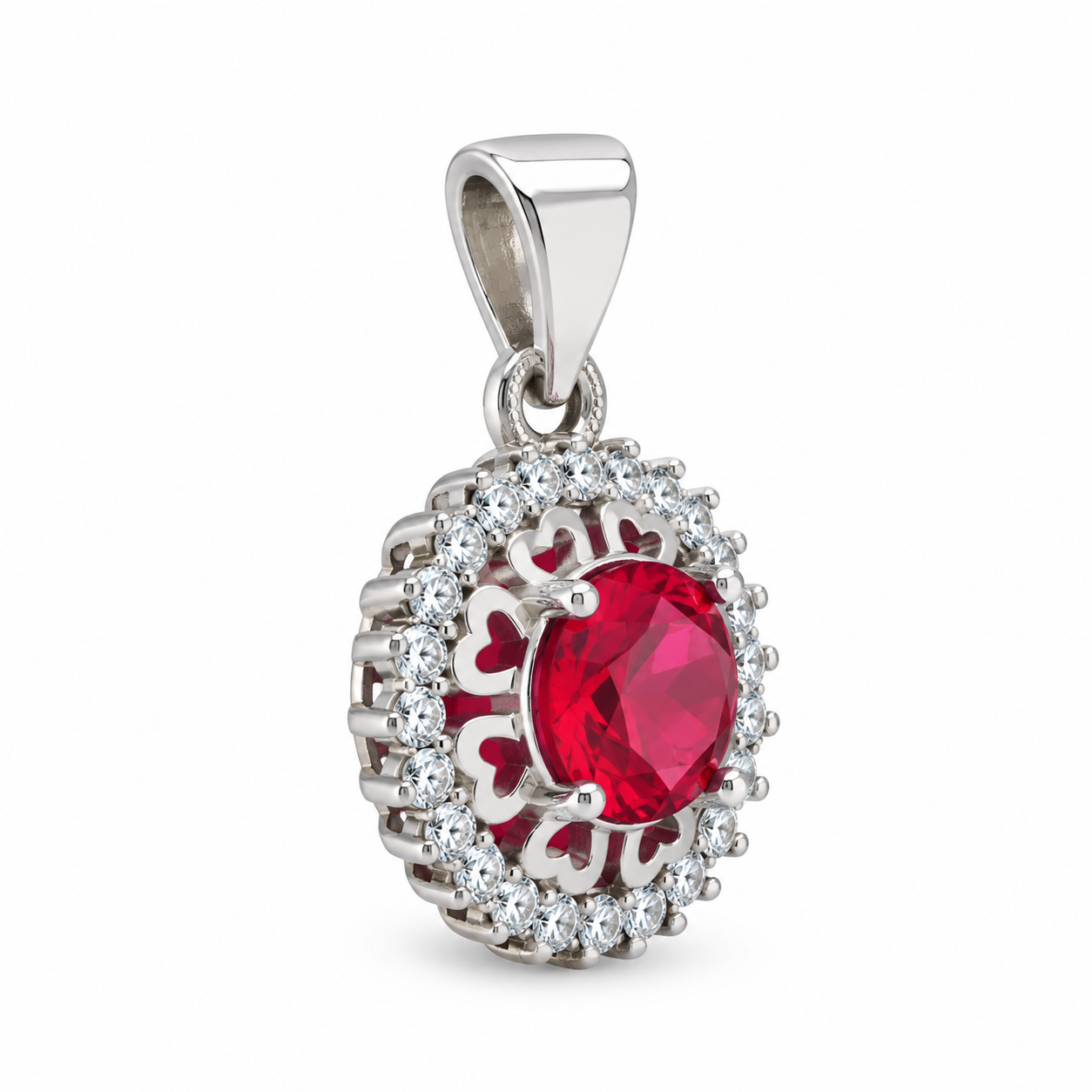 Ruby Floral Halo Pendant Without Chain – 925 Sterling Silver – OYA by Gemkara view 3