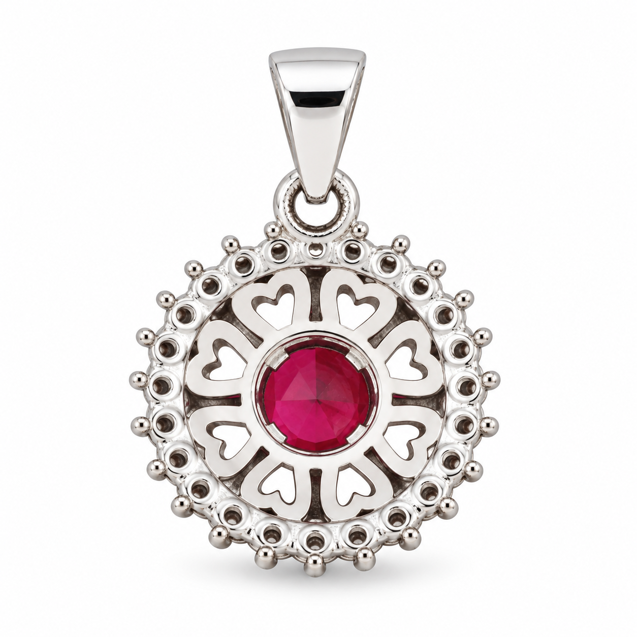 Ruby Floral Halo Pendant Without Chain – 925 Sterling Silver – OYA by Gemkara view 5
