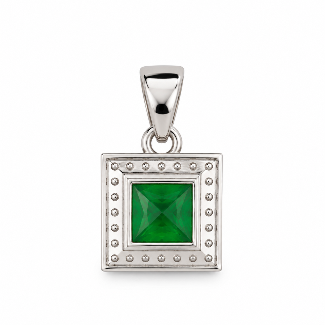 Emerald Square Halo Pendant Without Chain – 925 Sterling Silver – OYA by Gemkara view 3