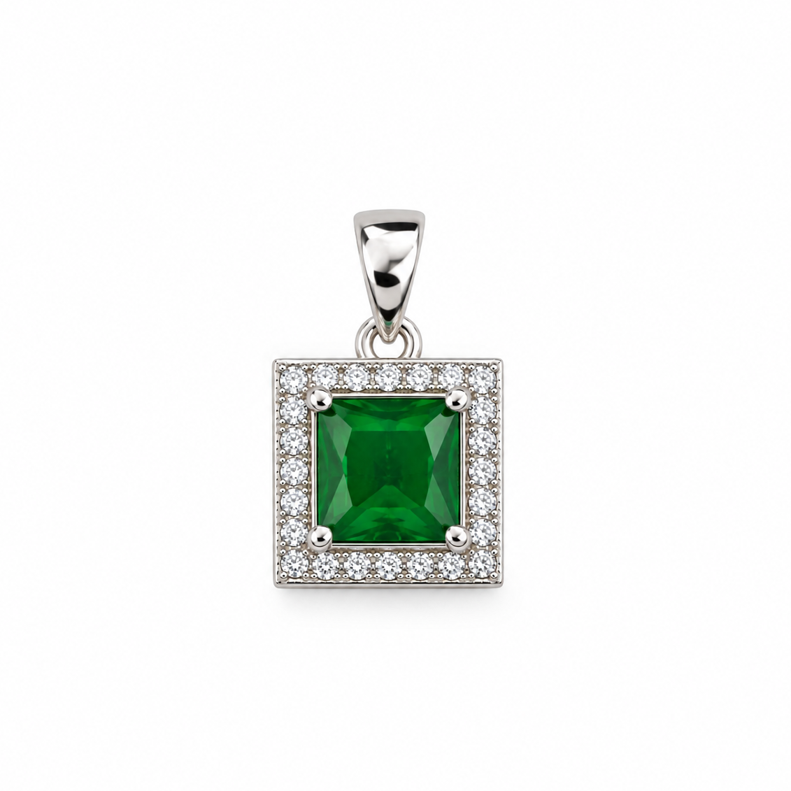 Emerald Square Halo Pendant Without Chain