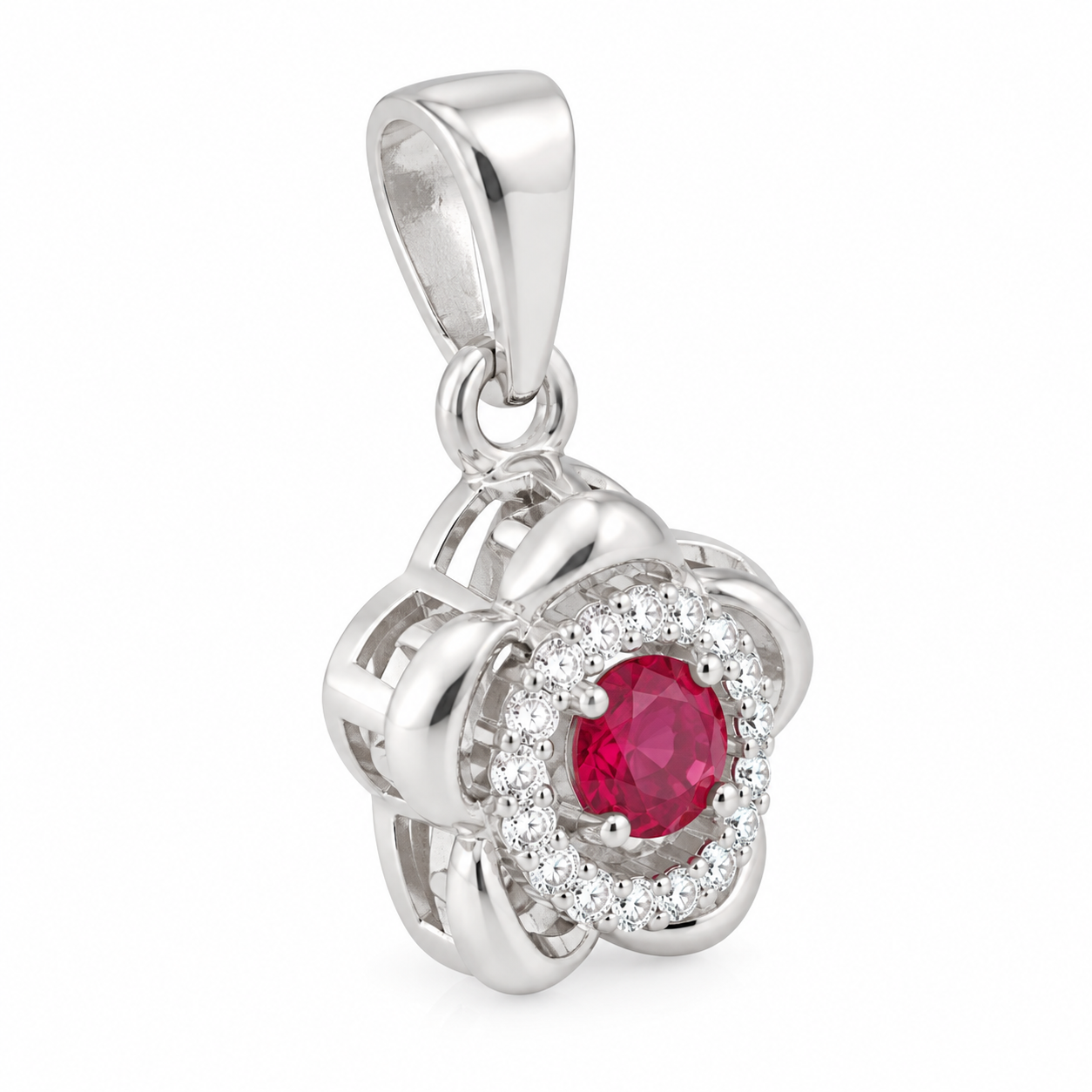 Ruby Flower Pendant Without Chain – 925 Sterling Silver – OYA by Gemkara view 3