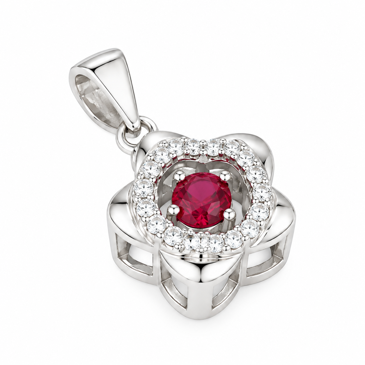 Ruby Flower Pendant Without Chain – 925 Sterling Silver – OYA by Gemkara view 4
