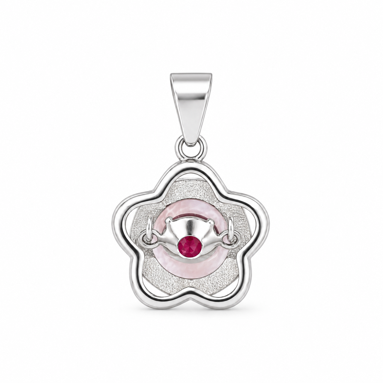Ruby Flower Pendant Without Chain – 925 Sterling Silver – OYA by Gemkara view 5