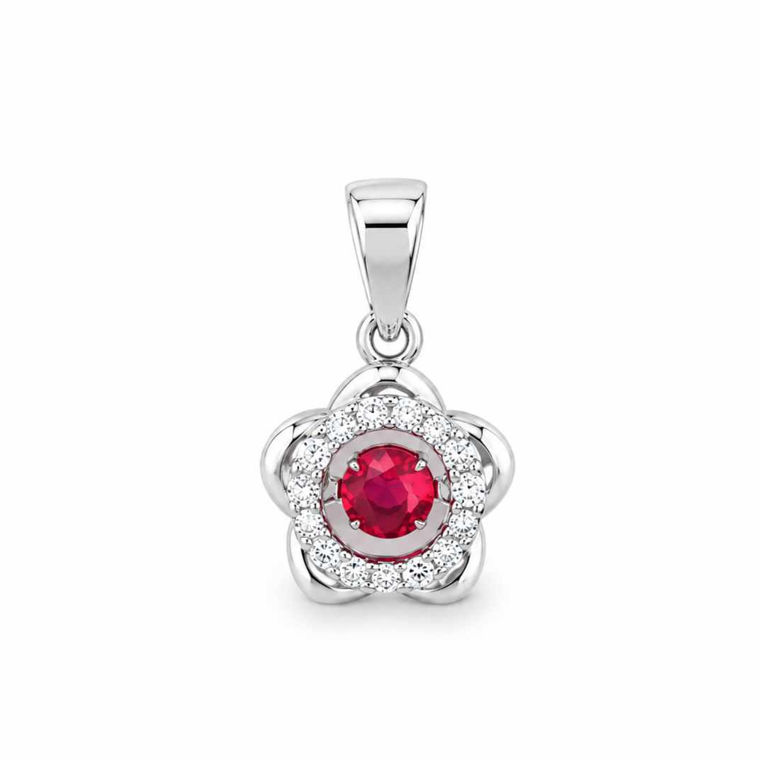 Ruby Flower Pendant Without Chain