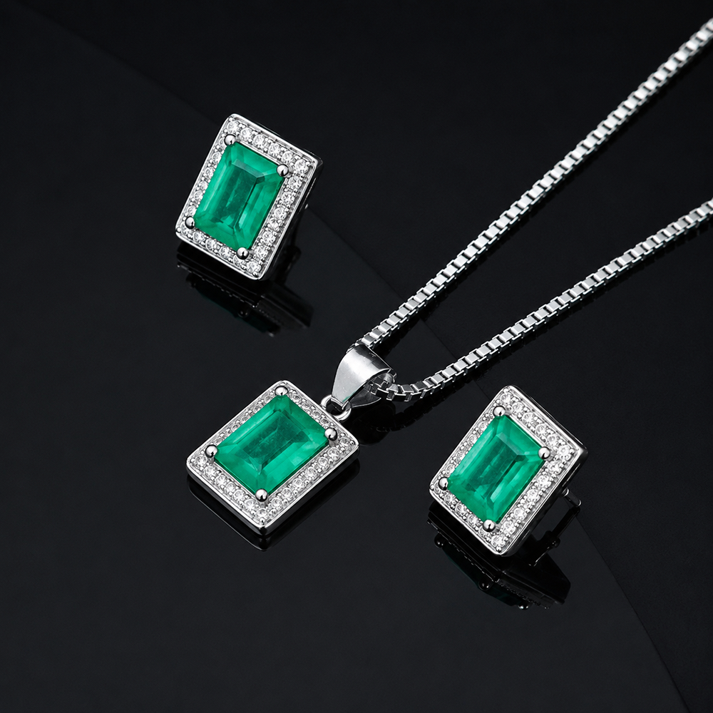 Vintage Princess-Cut Sky Blue Pendant Set – 925 Sterling Silver – OYA by Gemkara view 2