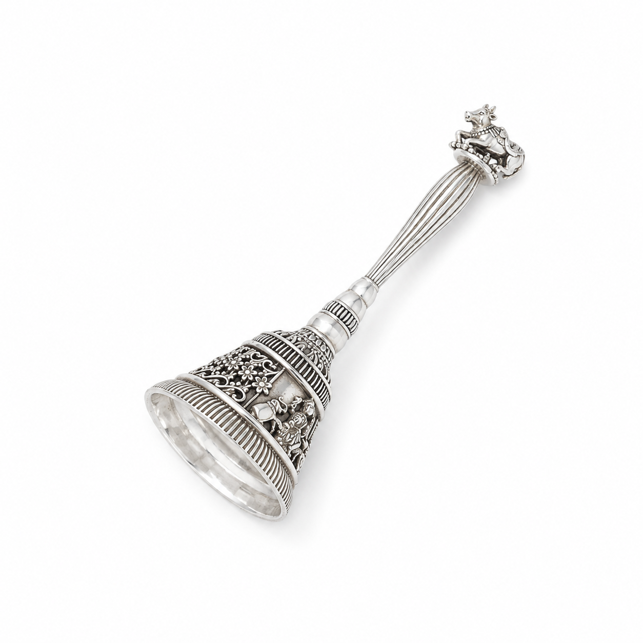 Sterling Silver Antique Engraved Nandi Bell – OYA by Gemkara view 2