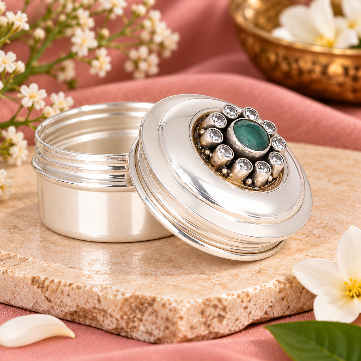 Green Stone Sindoor Dani – 925 Sterling Silver – OYA by Gemkara view 3