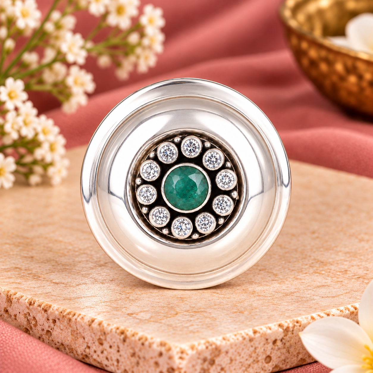 Green Stone Sindoor Dani – 925 Sterling Silver – OYA by Gemkara view 4