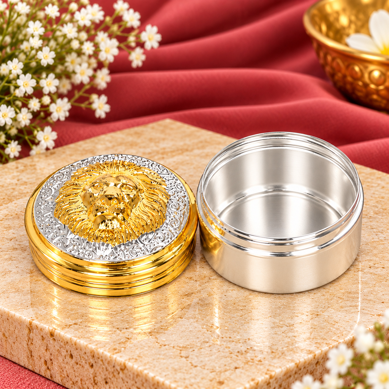 Lion Design Sindoor Dani – 925 Sterling Silver – OYA by Gemkara view 3