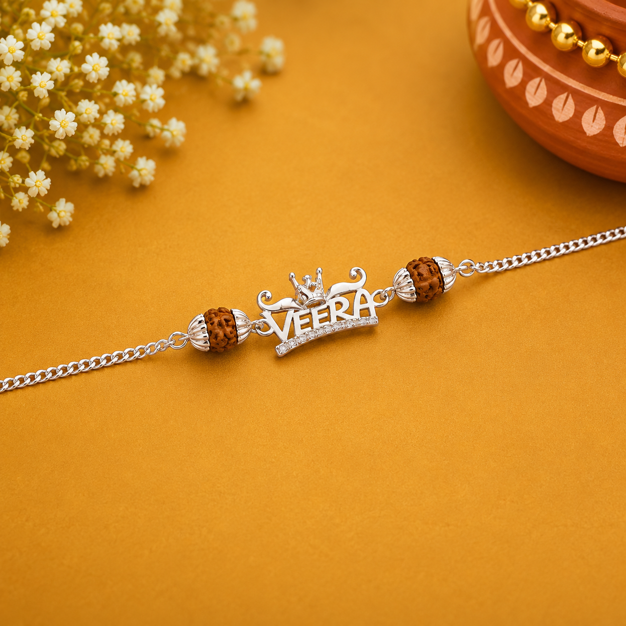 Rudraksha Veera Silver Rakhi – OYA by Gemkara view 2