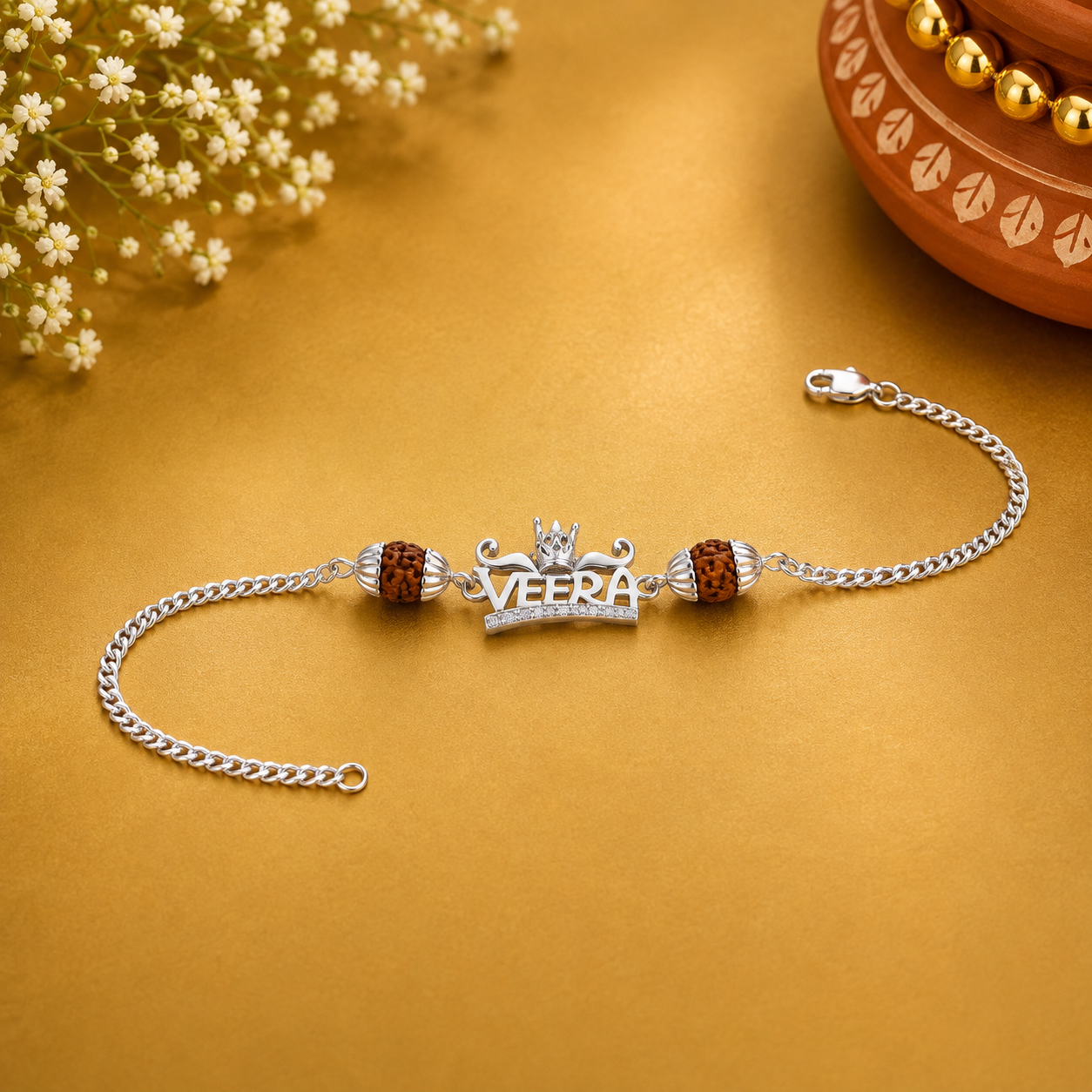 Rudraksha Veera Silver Rakhi – OYA by Gemkara view 3