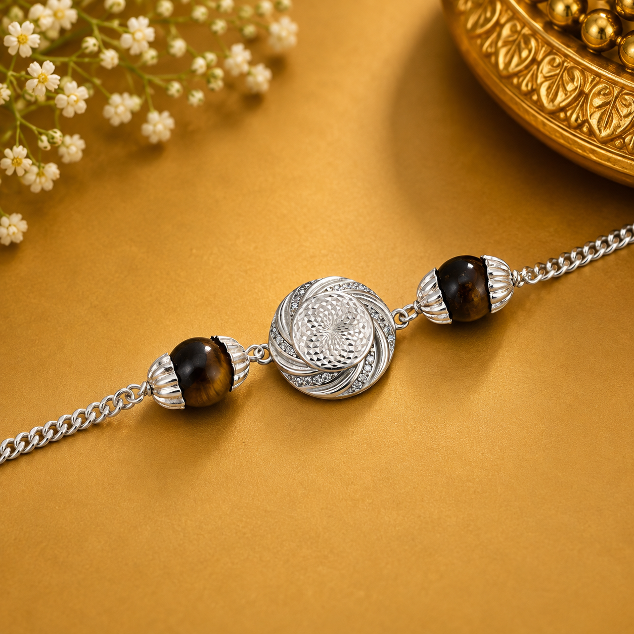 Tiger Eye Silver Rakhi – OYA by Gemkara view 2