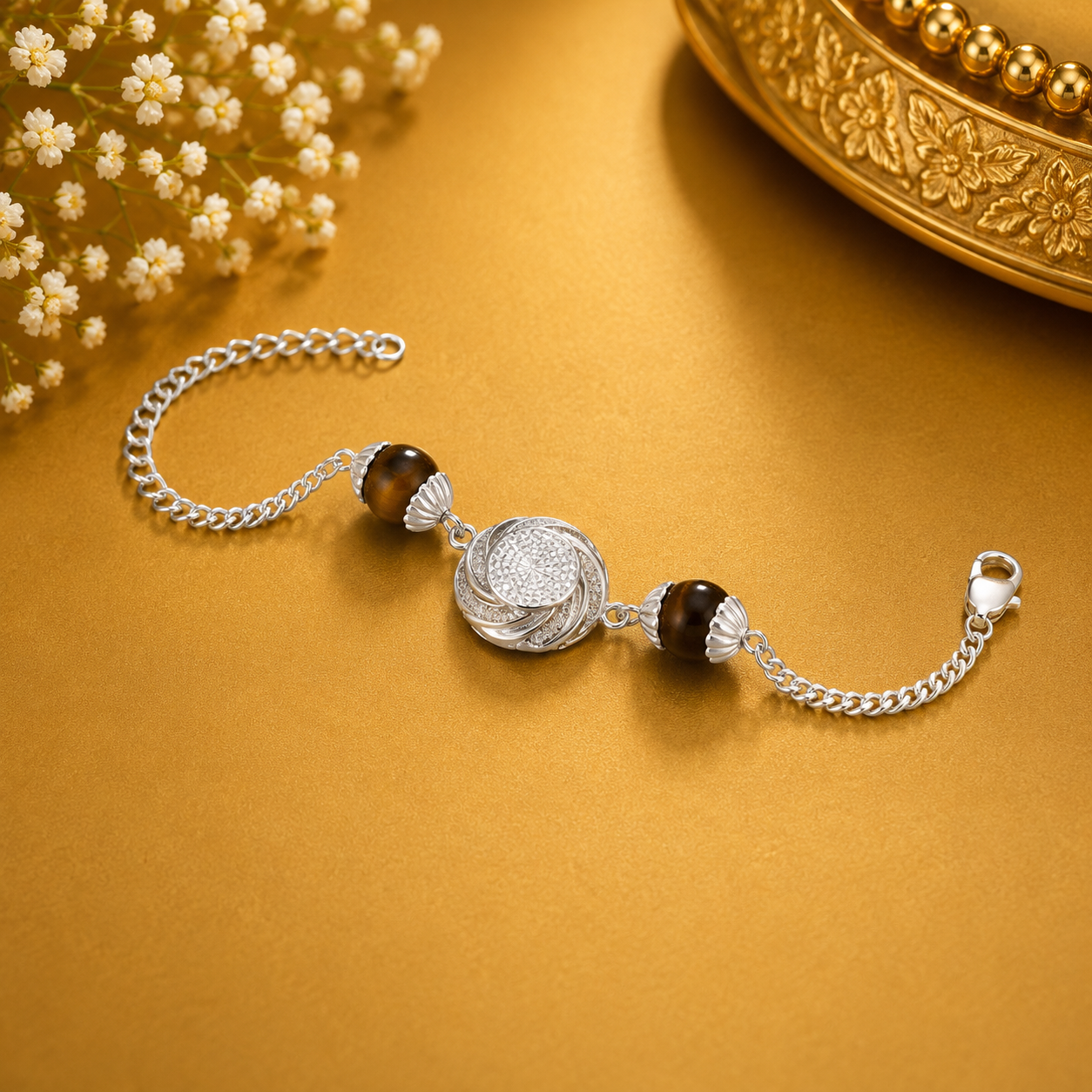Tiger Eye Silver Rakhi – OYA by Gemkara view 3