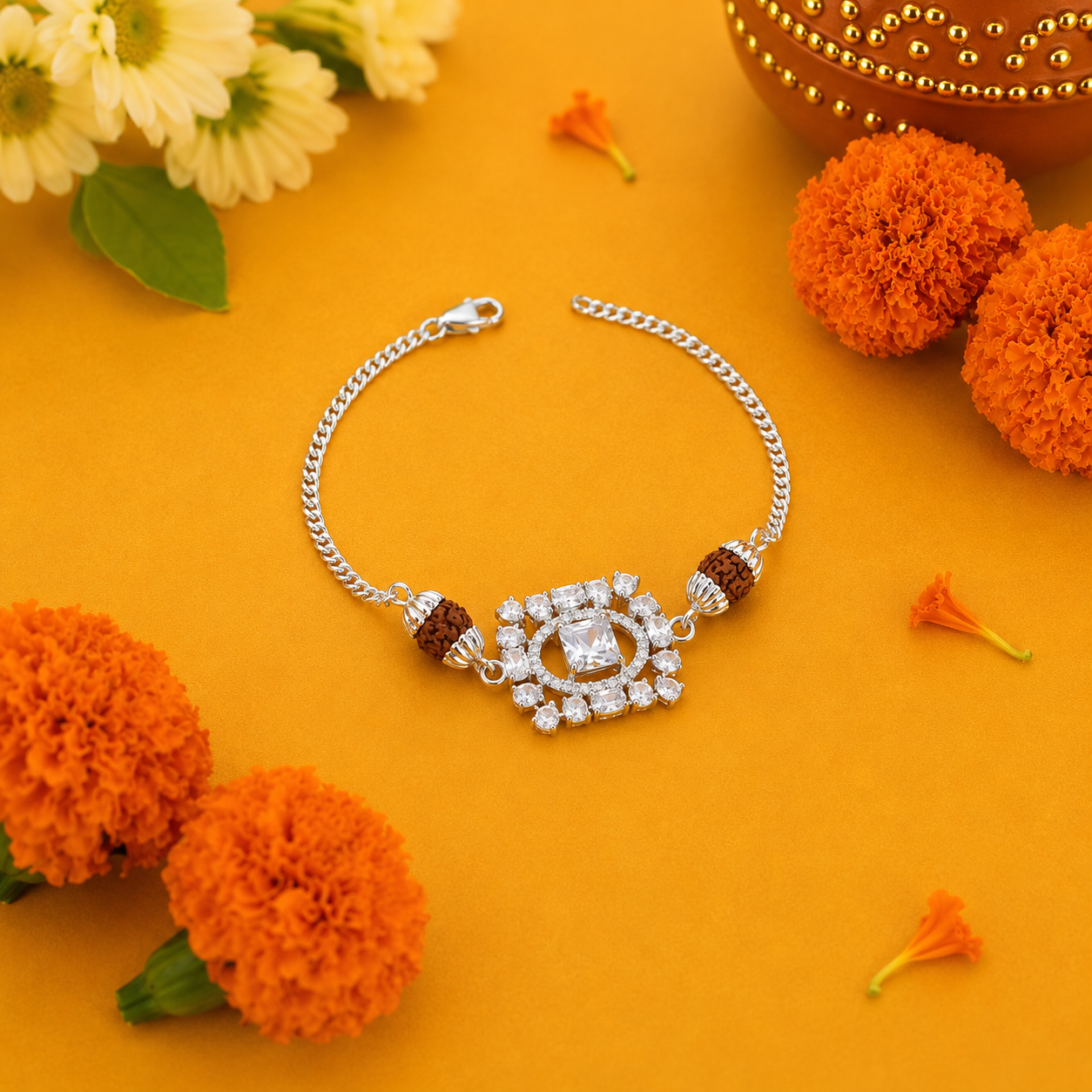 Crystal Rudraksha Rakhi – 925 Sterling Silver – OYA by Gemkara view 1