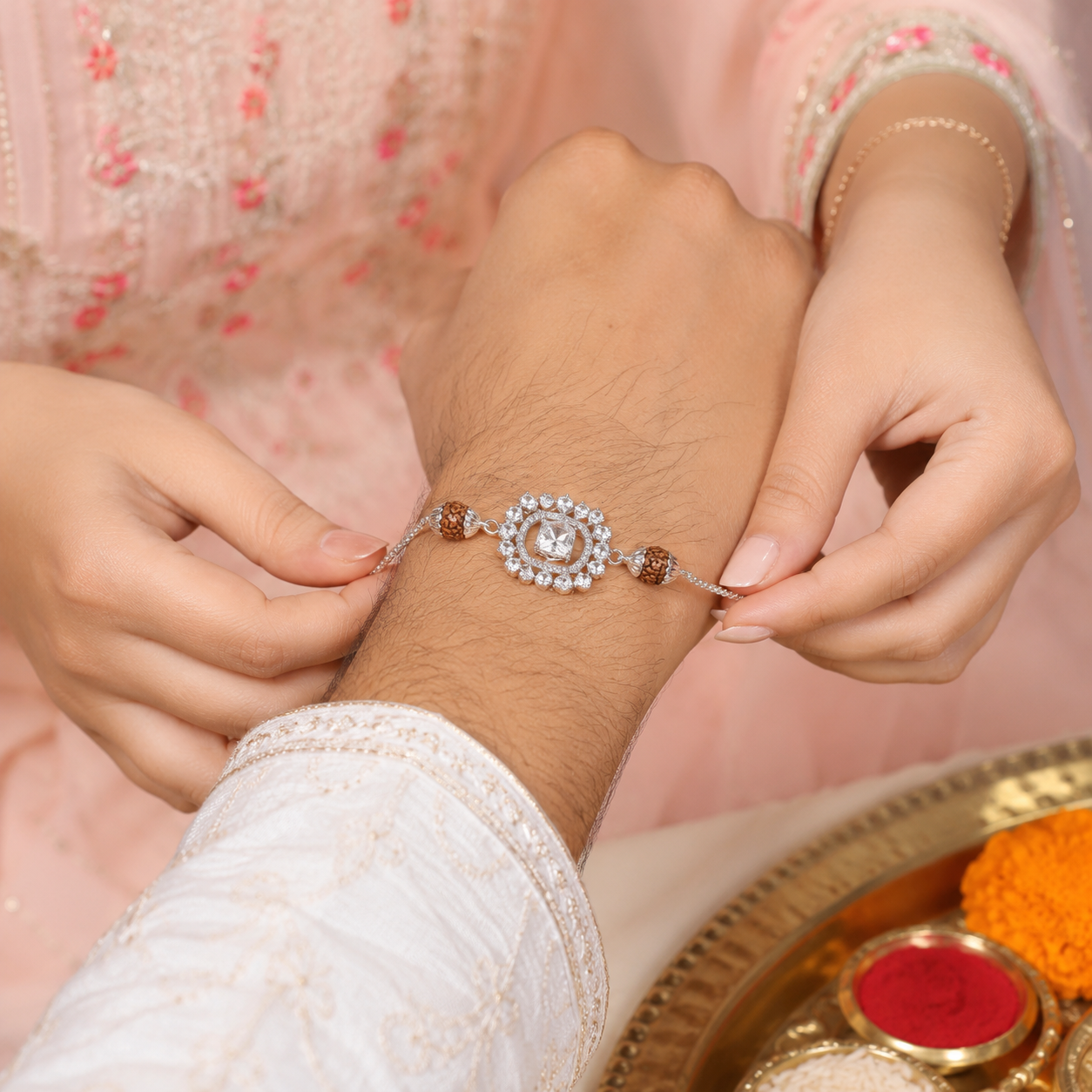 Crystal Rudraksha Rakhi – 925 Sterling Silver – OYA by Gemkara view 2