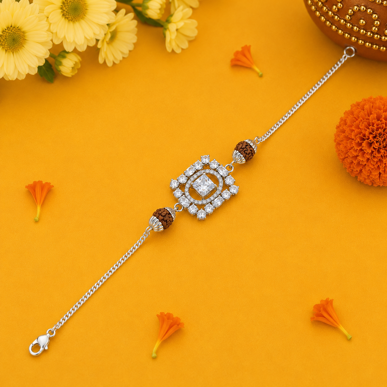 Crystal Rudraksha Rakhi – 925 Sterling Silver – OYA by Gemkara view 3