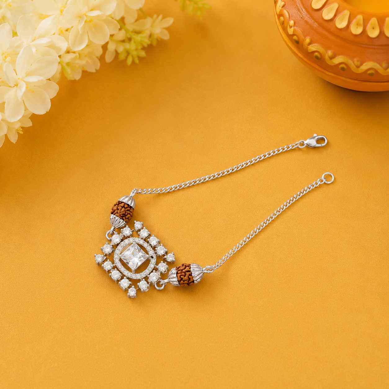 Crystal Rudraksha Rakhi – 925 Sterling Silver – OYA by Gemkara view 4
