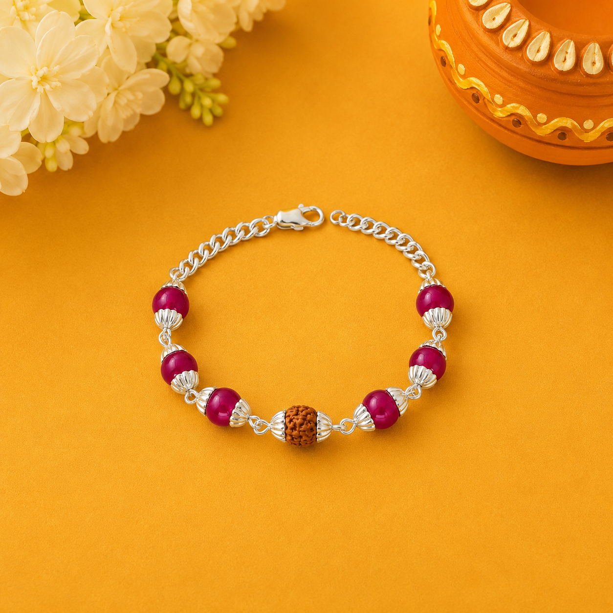 Rudraksha Silver Rakhi – OYA by Gemkara view 1