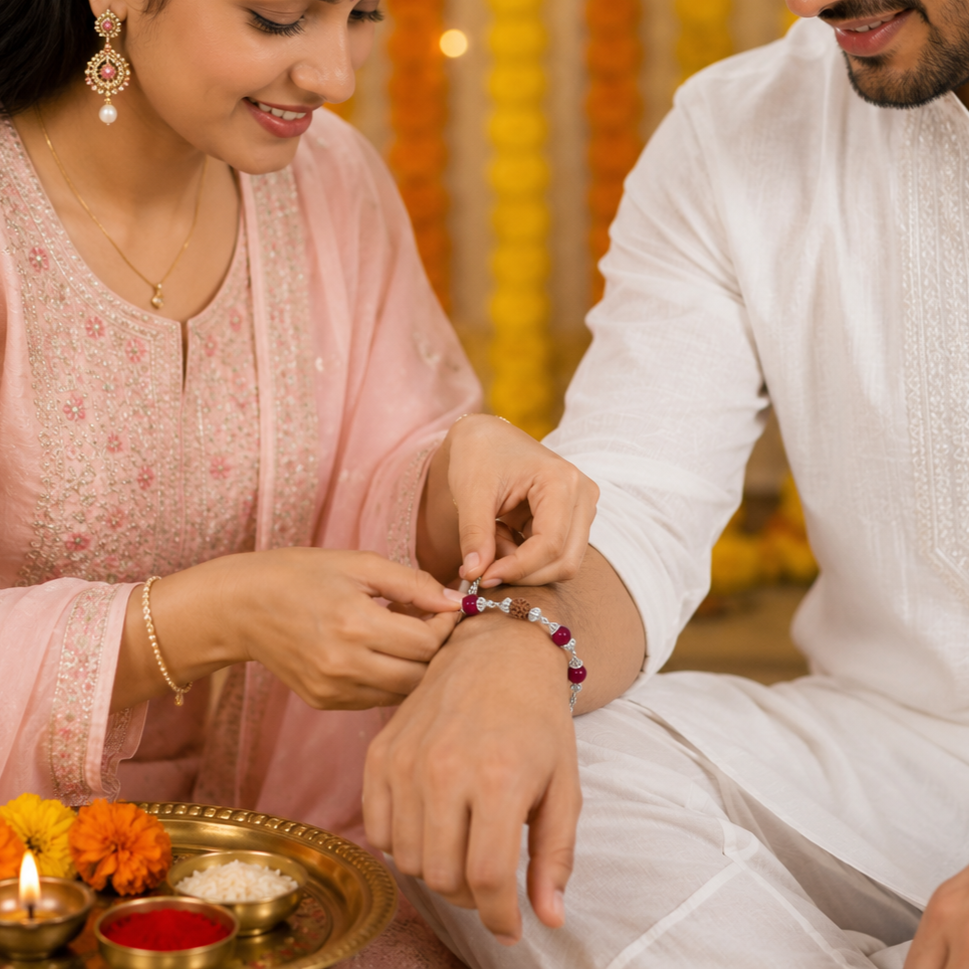 Rudraksha Silver Rakhi – OYA by Gemkara view 2