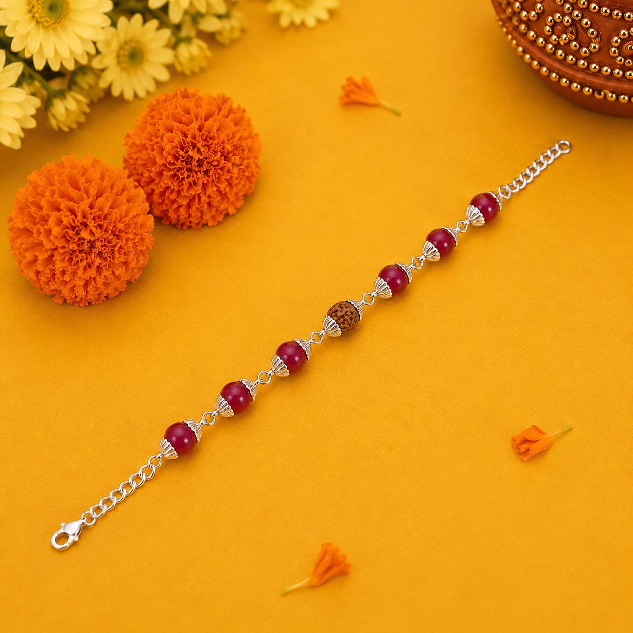 Rudraksha Silver Rakhi – OYA by Gemkara view 3