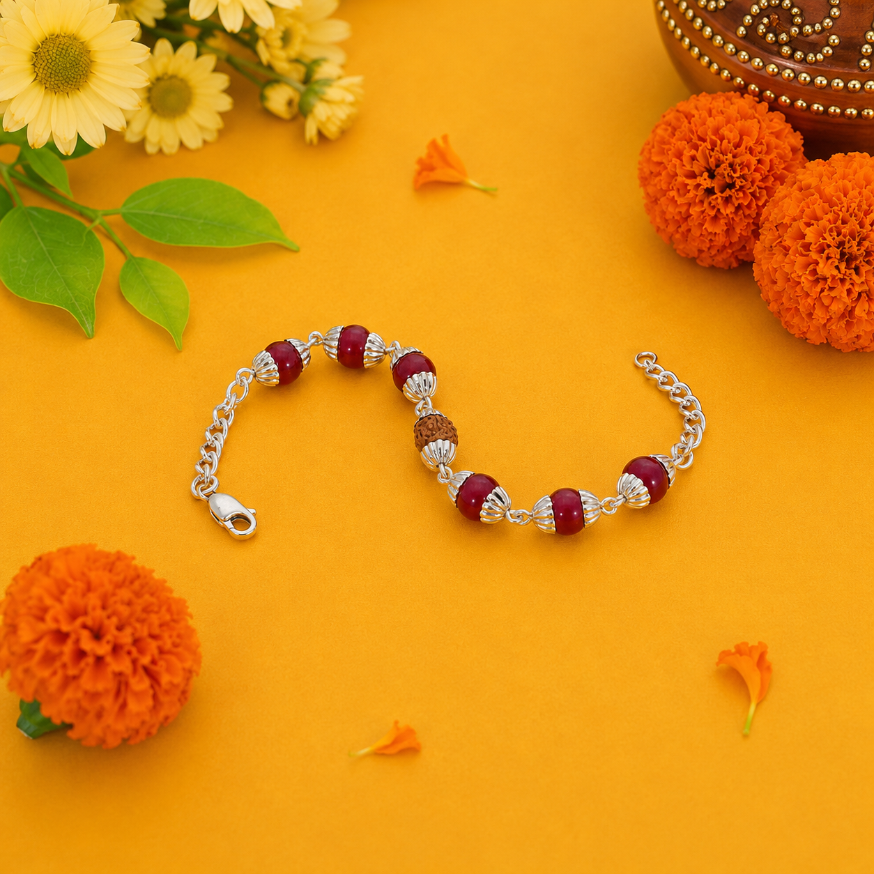Rudraksha Silver Rakhi – OYA by Gemkara view 4