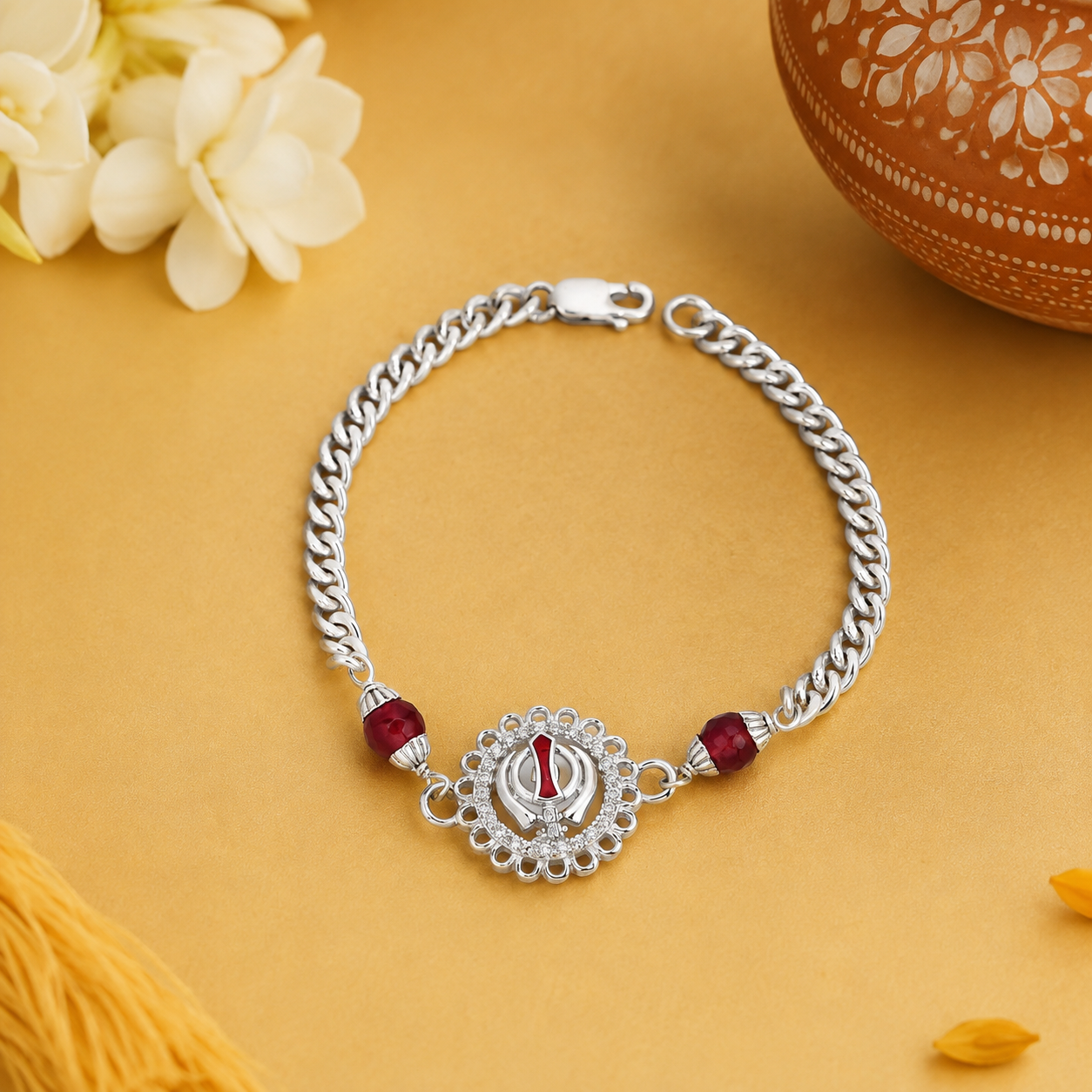 Khanda Ruby Rakhi – 925 Sterling Silver – OYA by Gemkara view 1