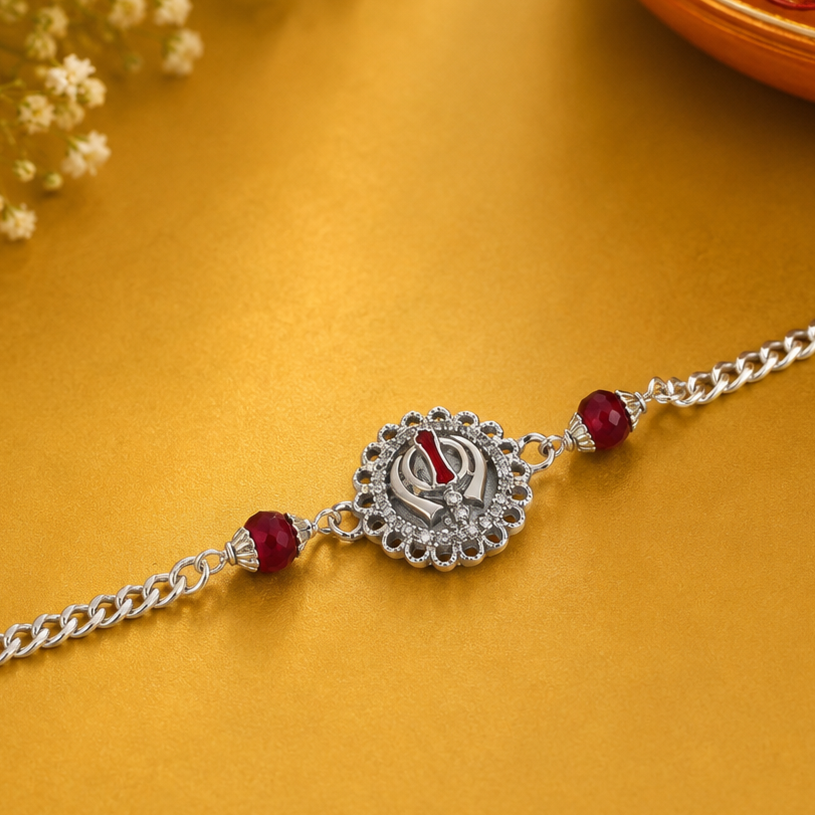 Khanda Ruby Rakhi – 925 Sterling Silver – OYA by Gemkara view 2