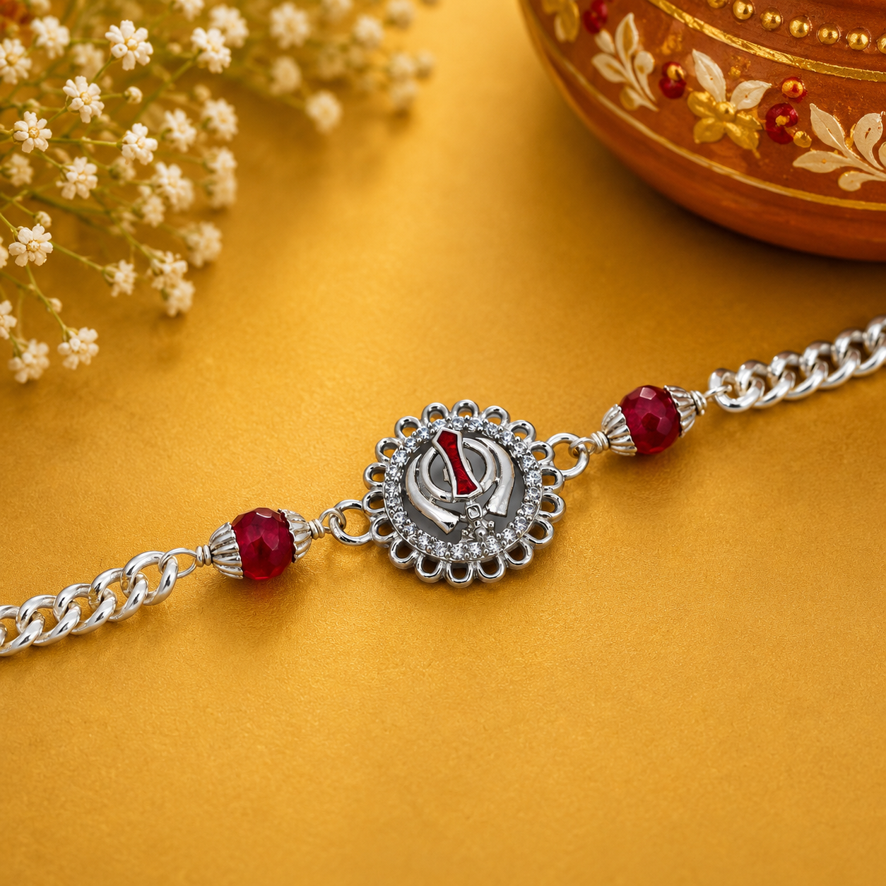 Khanda Ruby Rakhi – 925 Sterling Silver – OYA by Gemkara view 3