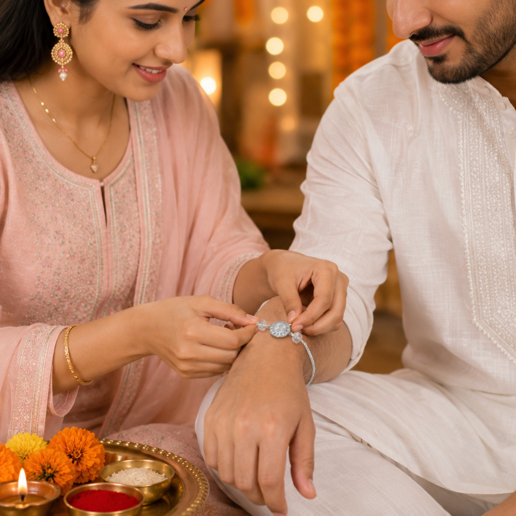 Elegant Silver Rakhi – OYA by Gemkara view 2