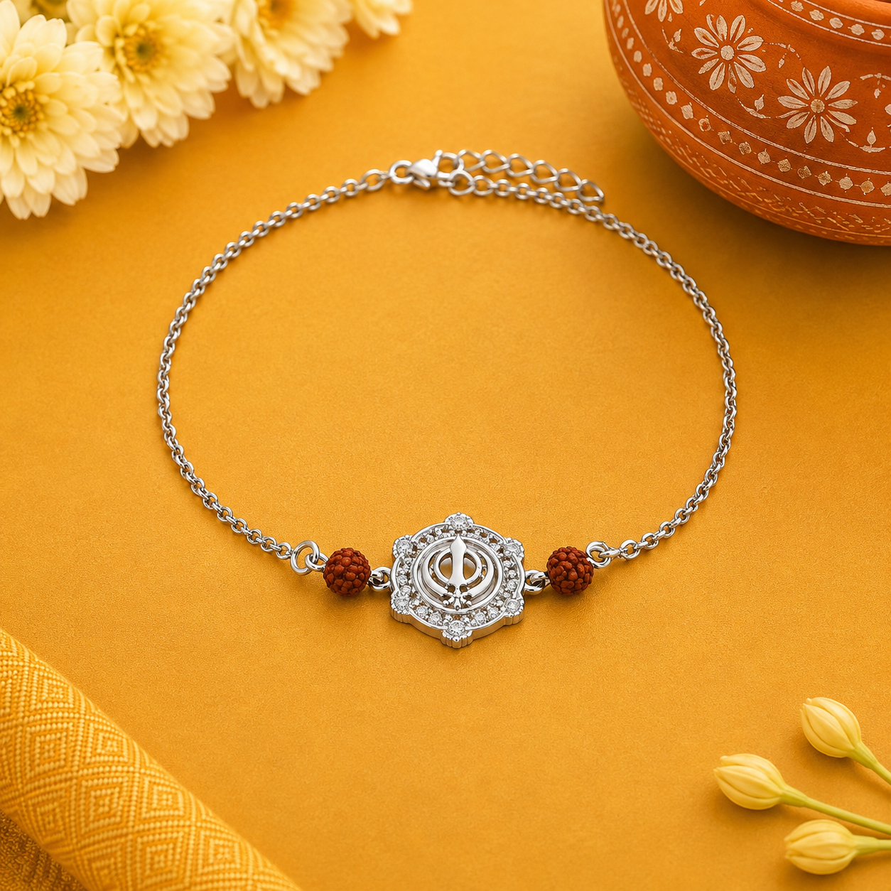 Khanda Rudraksha Rakhi – 925 Sterling Silver – OYA by Gemkara view 1