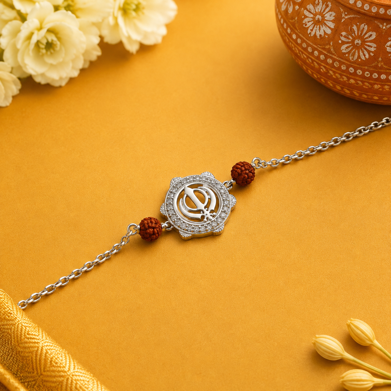 Khanda Rudraksha Rakhi – 925 Sterling Silver – OYA by Gemkara view 2