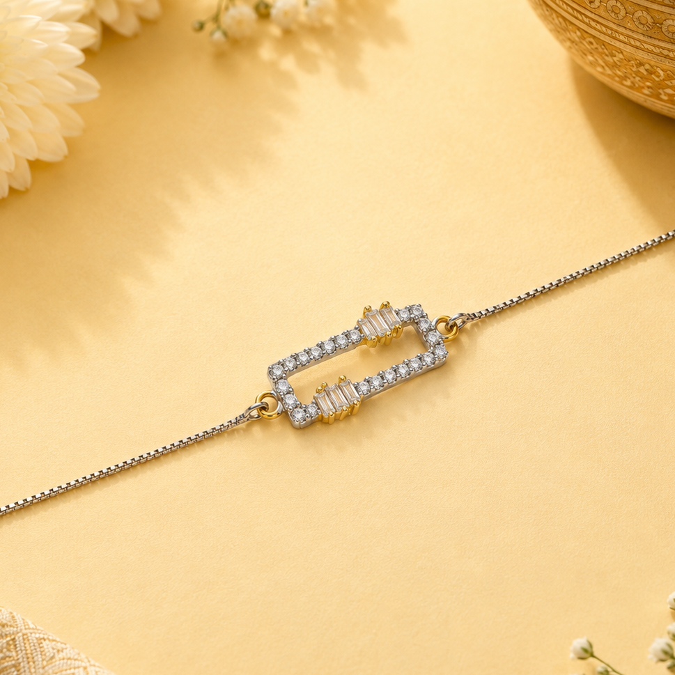 Gold CZ Rakhi – 925 Sterling Silver – OYA by Gemkara view 2