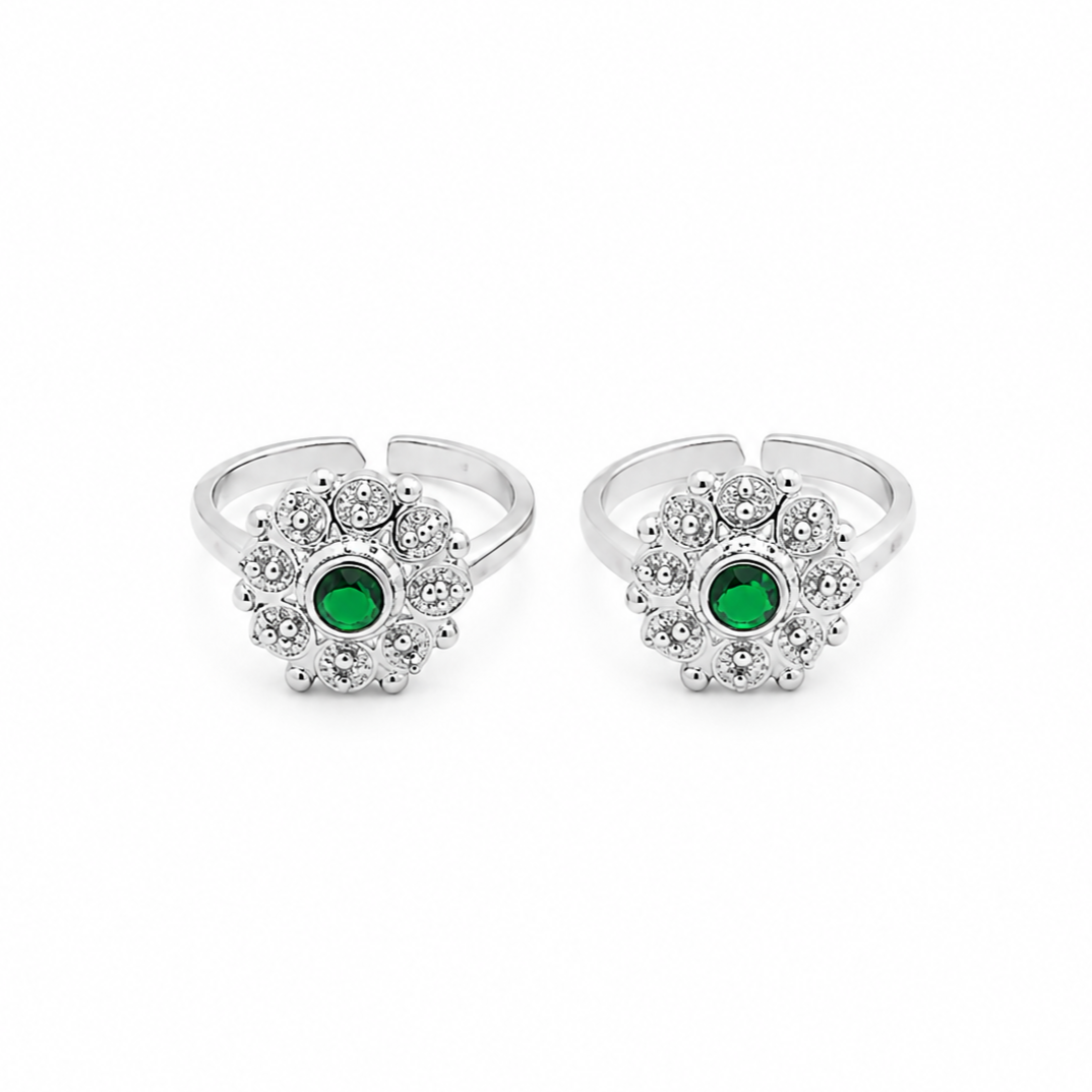 Emerald Bloom Toe Ring – 925 Sterling Silver – OYA by Gemkara view 1