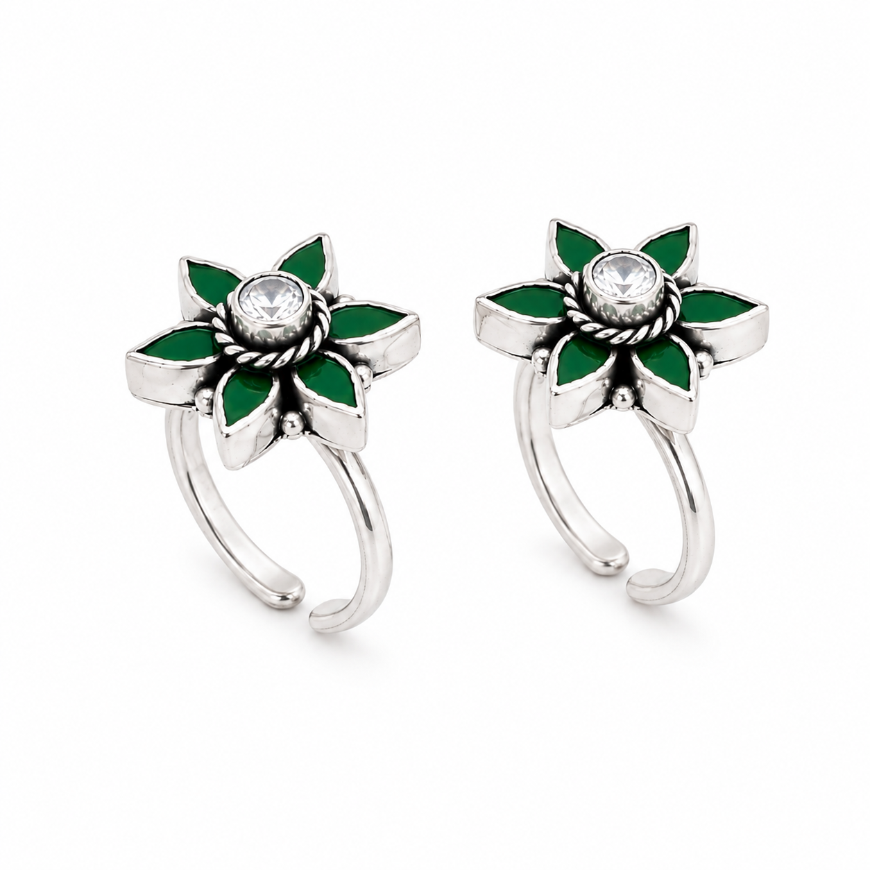 Green Flower Toe Ring – 925 Sterling Silver – OYA by Gemkara view 3