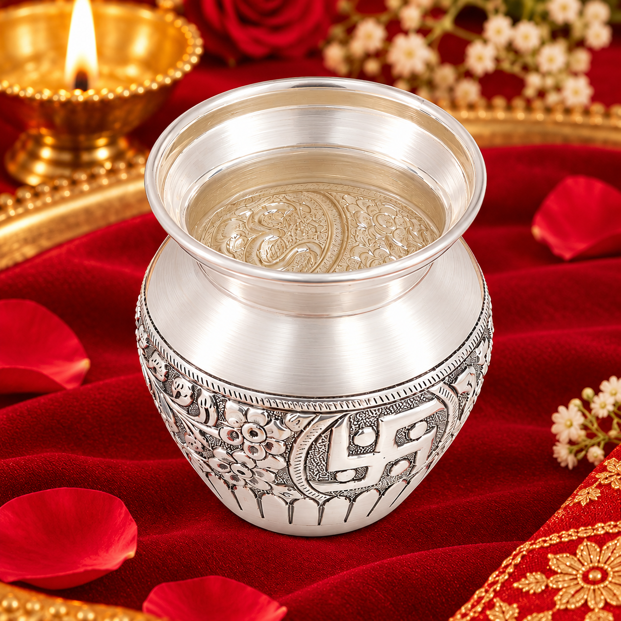 Swastik Designer Antique Finish Pooja Lota – 925 Sterling Silver – OYA by Gemkara view 2