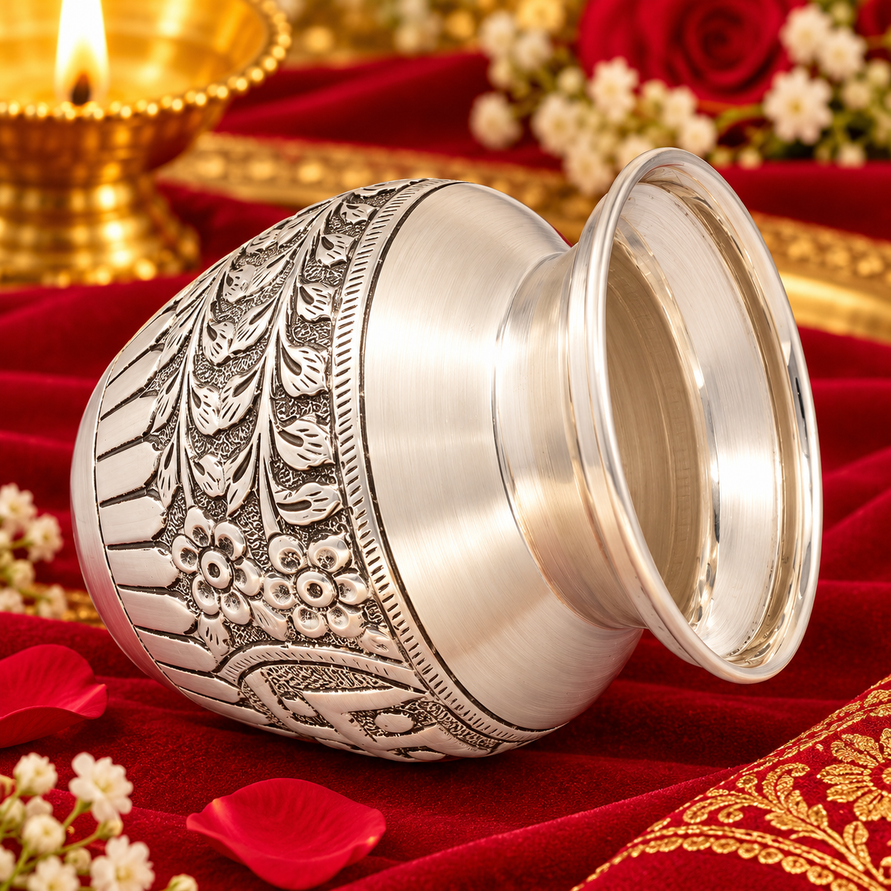 Swastik Designer Antique Finish Pooja Lota – 925 Sterling Silver – OYA by Gemkara view 3
