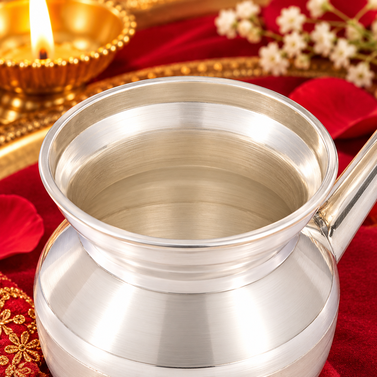 Traditional Swastik Engraved Jal Dhara Lota – 925 Sterling Silver – OYA by Gemkara view 3